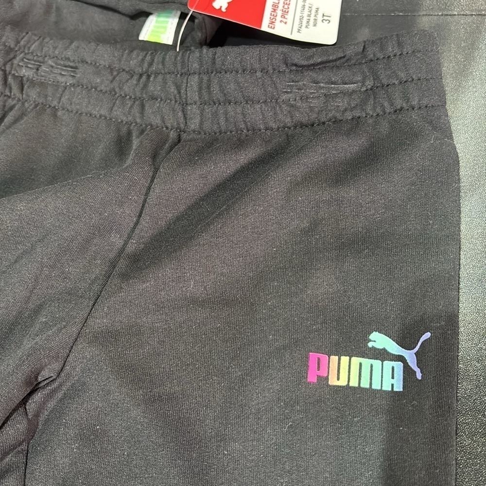 PUMA 2 Pc.Jogger set,pouch pocket crewneck top,elastic waist/cuff pants,fleece - Picture 9 of 10